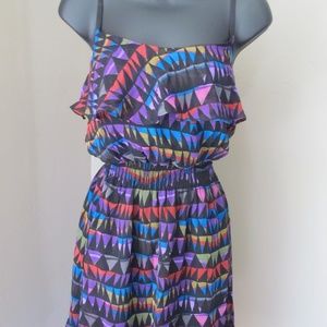 Colorful Silk TheCue Cher Qu Flounced Bodice and Hem Thin Strap Elasticized Mini